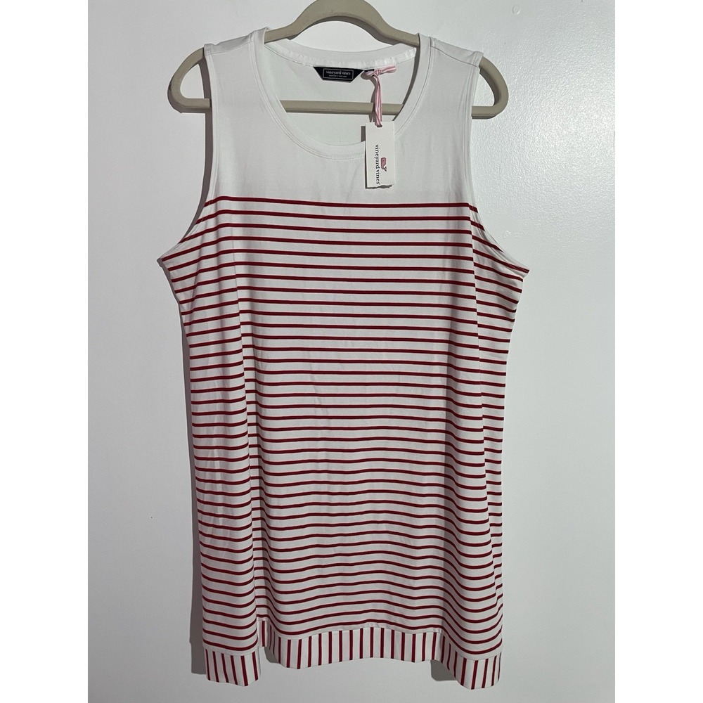 Vineyard Vines Tank Dress XL Lighthouse Red Striped Lagenlook Vacation Brunch